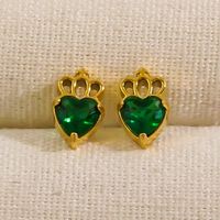 1 Pair Cute Sweet Simple Style Heart Shape Crown Hollow Out Inlay 304 Stainless Steel Zircon 14K Gold Plated Ear Studs main image 5