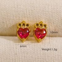 1 Pair Cute Sweet Simple Style Heart Shape Crown Hollow Out Inlay 304 Stainless Steel Zircon 14K Gold Plated Ear Studs main image 2