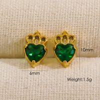 1 Pair Cute Sweet Simple Style Heart Shape Crown Hollow Out Inlay 304 Stainless Steel Zircon 14K Gold Plated Ear Studs sku image 2