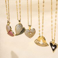 Stainless Steel Copper 18K Gold Plated IG Style Inlay Heart Shape Zircon Pendant Necklace main image 10