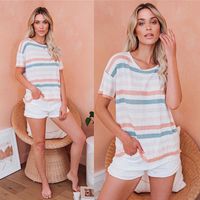 Women's T-shirt Short Sleeve T-Shirts Printing Casual Stripe main image 1