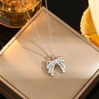 Wholesale Casual Commute Heart Shape Mermaid Bow Knot Titanium Steel Hollow Out Inlay 18K Gold Plated Zircon Pendant Necklace sku image 10