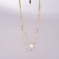 Titanium Steel 18K Gold Plated Elegant Simple Style Geometric Inlay Freshwater Pearl Double Layer Necklaces main image 3