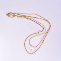 Titanium Steel 18K Gold Plated Elegant Simple Style Geometric Inlay Freshwater Pearl Double Layer Necklaces main image 5