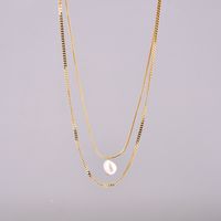 Titanium Steel 18K Gold Plated Elegant Simple Style Geometric Inlay Freshwater Pearl Double Layer Necklaces main image 7