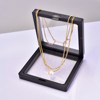 Titanium Steel 18K Gold Plated Elegant Simple Style Geometric Inlay Freshwater Pearl Double Layer Necklaces main image 6