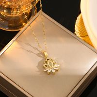 Wholesale Casual Commute Heart Shape Mermaid Bow Knot Titanium Steel Hollow Out Inlay 18K Gold Plated Zircon Pendant Necklace sku image 16