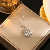 Wholesale Casual Commute Heart Shape Mermaid Bow Knot Titanium Steel Hollow Out Inlay 18K Gold Plated Zircon Pendant Necklace sku image 11