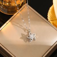 Wholesale Casual Commute Heart Shape Mermaid Bow Knot Titanium Steel Hollow Out Inlay 18K Gold Plated Zircon Pendant Necklace sku image 19
