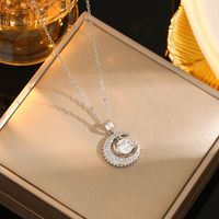 Wholesale Casual Commute Heart Shape Mermaid Bow Knot Titanium Steel Hollow Out Inlay 18K Gold Plated Zircon Pendant Necklace sku image 1