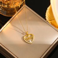 Wholesale Casual Commute Heart Shape Mermaid Bow Knot Titanium Steel Hollow Out Inlay 18K Gold Plated Zircon Pendant Necklace sku image 17