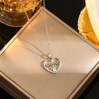 Wholesale Casual Commute Heart Shape Mermaid Bow Knot Titanium Steel Hollow Out Inlay 18K Gold Plated Zircon Pendant Necklace sku image 4