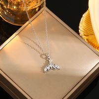 Wholesale Casual Commute Heart Shape Mermaid Bow Knot Titanium Steel Hollow Out Inlay 18K Gold Plated Zircon Pendant Necklace sku image 2