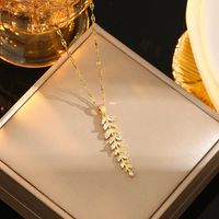 Wholesale Casual Commute Heart Shape Mermaid Bow Knot Titanium Steel Hollow Out Inlay 18K Gold Plated Zircon Pendant Necklace sku image 9