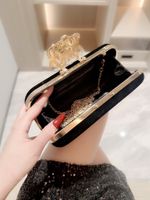 Black Polyester Solid Color Metal Button Evening Bags main image 6