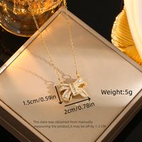 Wholesale Casual Commute Heart Shape Mermaid Bow Knot Titanium Steel Hollow Out Inlay 18K Gold Plated Zircon Pendant Necklace sku image 20