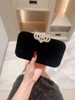 Black Polyester Solid Color Metal Button Evening Bags sku image 1
