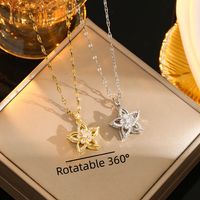 Wholesale Casual Commute Heart Shape Mermaid Bow Knot Titanium Steel Hollow Out Inlay 18K Gold Plated Zircon Pendant Necklace main image 4