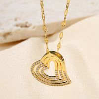 Stainless Steel Copper 18K Gold Plated IG Style Inlay Heart Shape Zircon Pendant Necklace main image 9