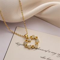 Wholesale Jewelry Simple Style IG Style Heart Shape Stainless Steel Alloy Rhinestones Gold Plated Polishing Hollow Out Inlay Pendant Necklace main image 1