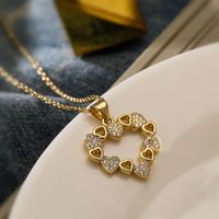 Wholesale Jewelry Simple Style IG Style Heart Shape Stainless Steel Alloy Rhinestones Gold Plated Polishing Hollow Out Inlay Pendant Necklace main image 3