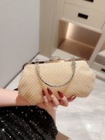 Beige Polyester Solid Color Pearls Pillow Shape Evening Bags main image 2