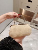 Beige Polyester Solid Color Pearls Pillow Shape Evening Bags main image 3