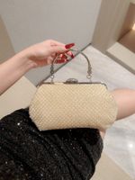 Beige Polyester Solid Color Pearls Pillow Shape Evening Bags main image 1