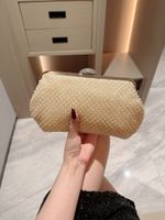 Beige Polyester Solid Color Pearls Pillow Shape Evening Bags main image 4