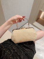 Beige Polyester Solid Color Pearls Pillow Shape Evening Bags main image 6