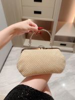 Beige Polyester Solid Color Pearls Pillow Shape Evening Bags sku image 1