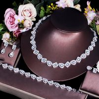 Copper Silver Plated Elegant Bridal Shiny Inlay Square Water Droplets Artificial Gemstones Jewelry Set main image 6