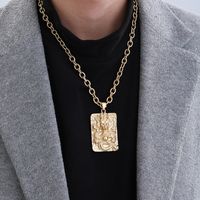 Vintage Style Classic Style Cool Style Square Dragon 304 Stainless Steel Plating 18K Gold Plated Raw Steel Men's Pendant Necklace main image 9
