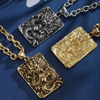 Vintage Style Classic Style Cool Style Square Dragon 304 Stainless Steel Plating 18K Gold Plated Raw Steel Men's Pendant Necklace main image 8