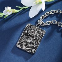 Vintage Style Classic Style Cool Style Square Dragon 304 Stainless Steel Plating 18K Gold Plated Raw Steel Men's Pendant Necklace main image 6