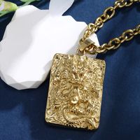Vintage Style Classic Style Cool Style Square Dragon 304 Stainless Steel Plating 18K Gold Plated Raw Steel Men's Pendant Necklace main image 7