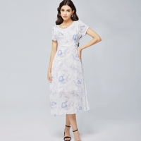 Frau Chiffon-Kleid Ferien Einfacher Stil V-Ausschnitt Kurzarm Blume Midi-Kleid Ferien main image 3