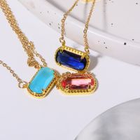 Copper Gold Plated Retro Oval Inlay Turquoise Rhinestones Necklace main image 4