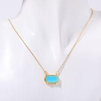Copper Gold Plated Retro Oval Inlay Turquoise Rhinestones Necklace sku image 1