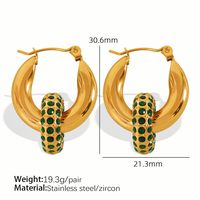 1 Pair Vintage Style C Shape Circle Inlay Titanium Steel Zircon 18K Gold Plated Earrings Ear Studs main image 7
