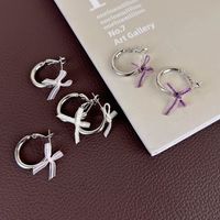 1 Pair Japanese Style Sweet Artistic Bow Knot Copper White Gold Plated Earrings main image 6