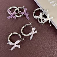 1 Pair Japanese Style Sweet Artistic Bow Knot Copper White Gold Plated Earrings main image 10