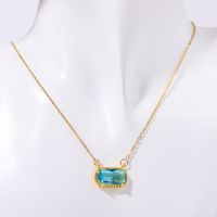 Copper Gold Plated Retro Oval Inlay Turquoise Rhinestones Necklace sku image 8