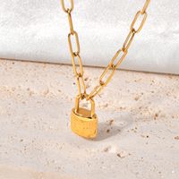 Titanium Steel 18K Gold Plated Simple Style Lock Pendant Necklace main image 5