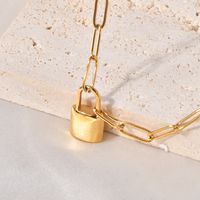 Titanium Steel 18K Gold Plated Simple Style Lock Pendant Necklace main image 7
