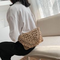 Women's Small Straw Solid Color Beach Weave Zipper Straw Bag sku image 1