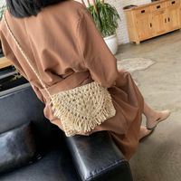 Women's Small Straw Solid Color Beach Weave Zipper Straw Bag sku image 2