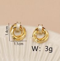 1 Pair Vintage Style Simple Style Geometric Round Inlay Copper Zircon 18K Gold Plated Ear Studs main image 2