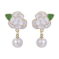 1 Pair Elegant Glam Luxurious Flower Enamel Inlay Copper Pearl Drop Earrings main image 4