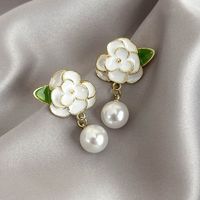 1 Pair Elegant Glam Luxurious Flower Enamel Inlay Copper Pearl Drop Earrings main image 6